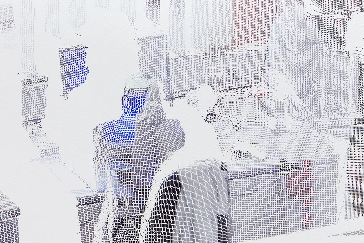 kbo-Isar-Amper-Klinikum, Labor (kbo Isar-Amper Clinic, Lab) detail, 2015. Digital print on clear film. 104 ½ x 192 ⅜ inches.
