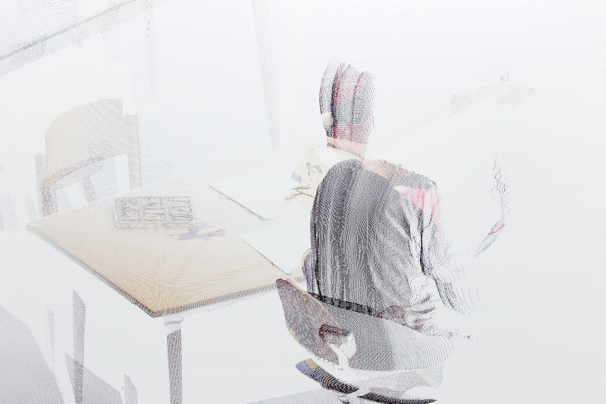 kbo-Isar-Amper-Klinikum, Kunsttherapie I (kbo Isar-Amper Clinic, Art Therapy I), detail, 2015. Digital print on clear film. 104 ½ x 192 ⅜ inches.