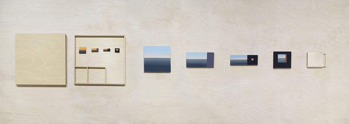 Diti Almog, Small Sunset and Tiny Sunset, 2010. Travel box with 4 small paintings and smaller box with 4 tiny paintings – all acrylic on aircraft plywood. Courtesy the artist.