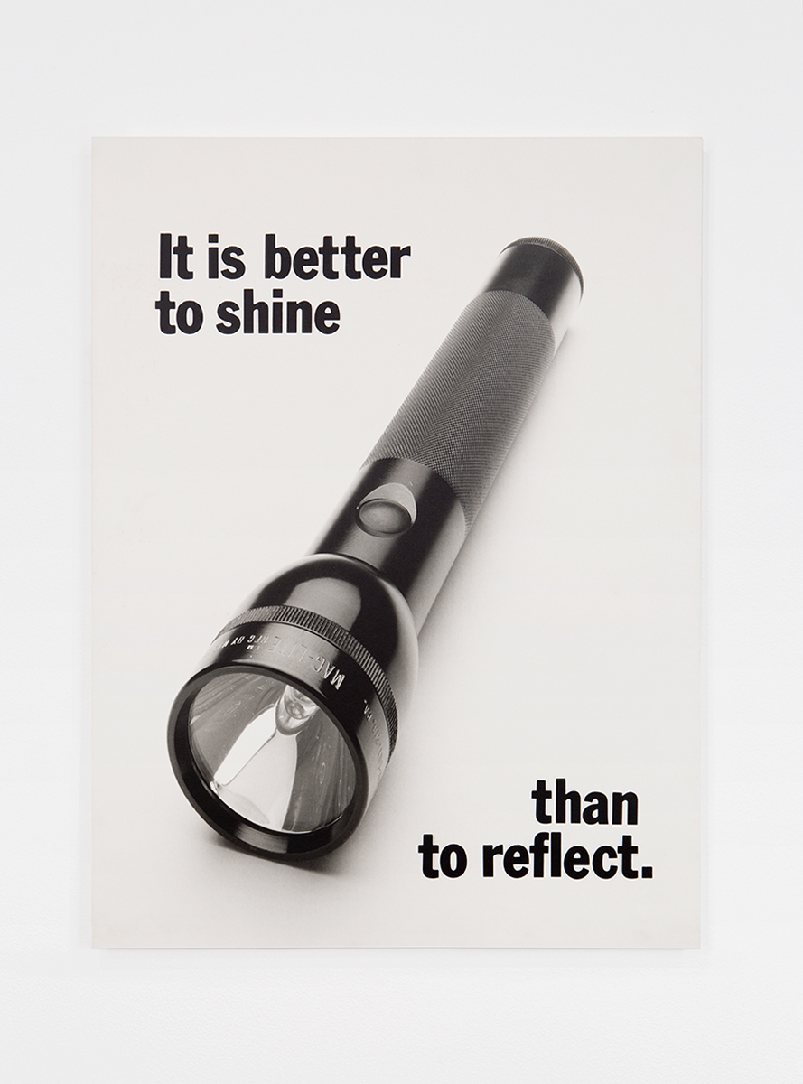It is better to shine than to reflect, 1984. Silver gelatin photograph on board. 40 x 30 inches. Collection of Andrew Schwartz, Los Angeles.