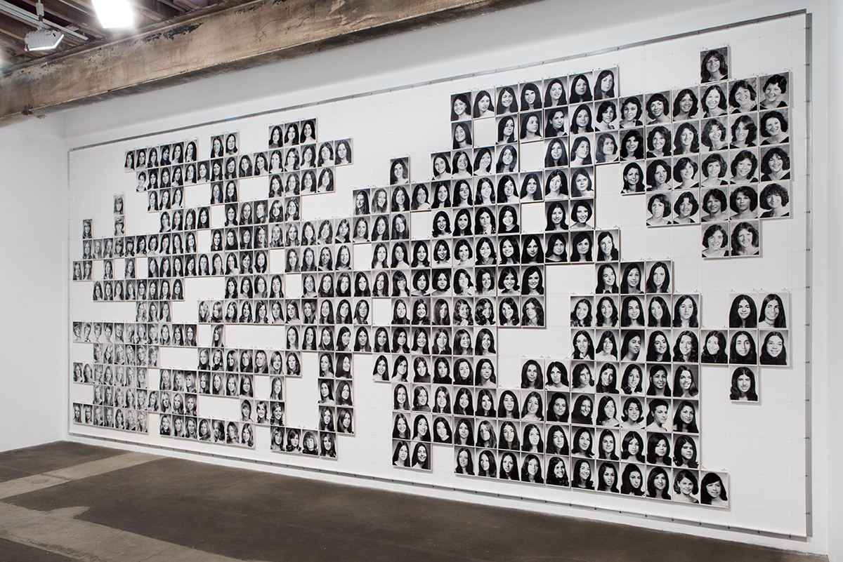 Large Grid, F (Midway Version), 1974 - Present. Laser print on board, monofilament, lead anchors, aluminum. 143 x 323 x 1 inches.