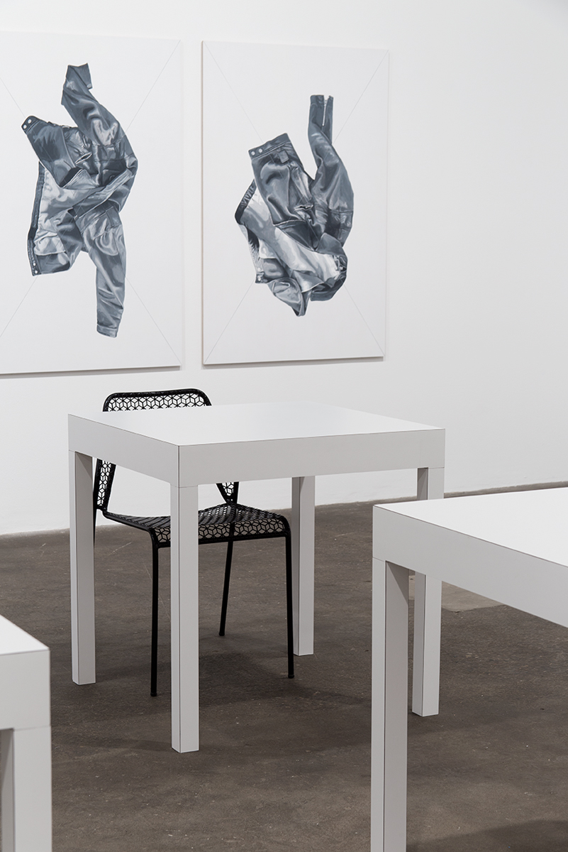 Apparition (detail), 2014. Tables based on library tables at the Cooper Union, New York. Laminate, plywood, mdf. 30 x 29 ¾ x 29 ¾ inches. Edition of 9.