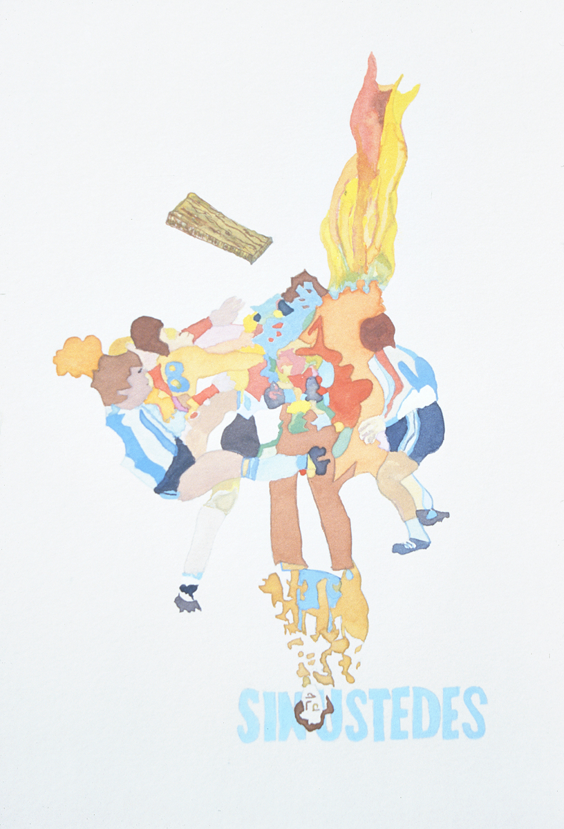 Santiago Cucullu, “ The Hairyman appears before the onslaught of trouble. Three shady witches live in his beard and can predict the future.”, 2001. Watercolor on paper. 19 ¼ x 12 ½ inches.