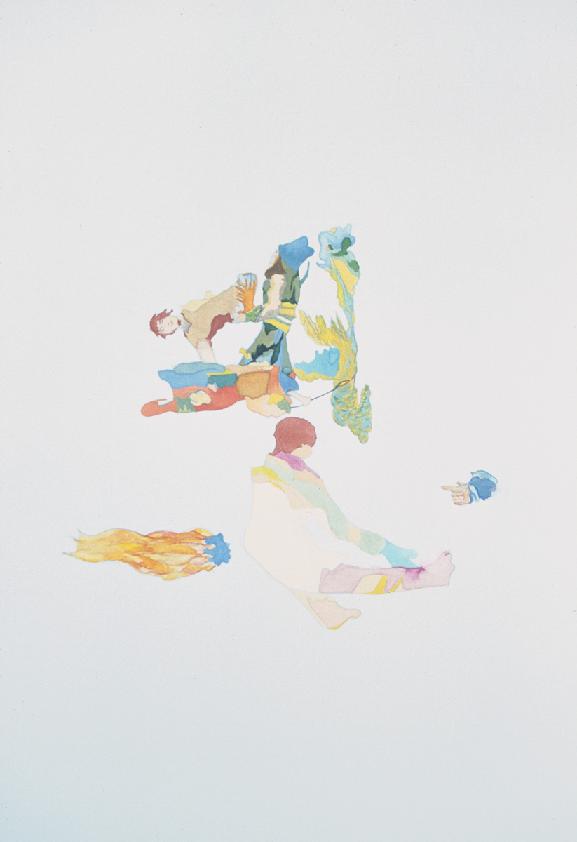 Santiago Cucullu, “The T.O.A. is jettisoned out into the world while pirates wait to ambush the host.”, 2001. Watercolor on paper. 19 ¼ x 12 ½ inches.