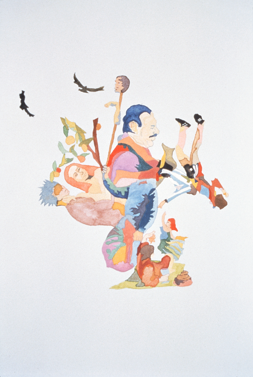 Santiago Cucullu, “Videla sits pretty w/the T.O.A. from here on out its wine women and song.”, 2001. Watercolor on paper. 19 ¼ x 12 ½ inches.
